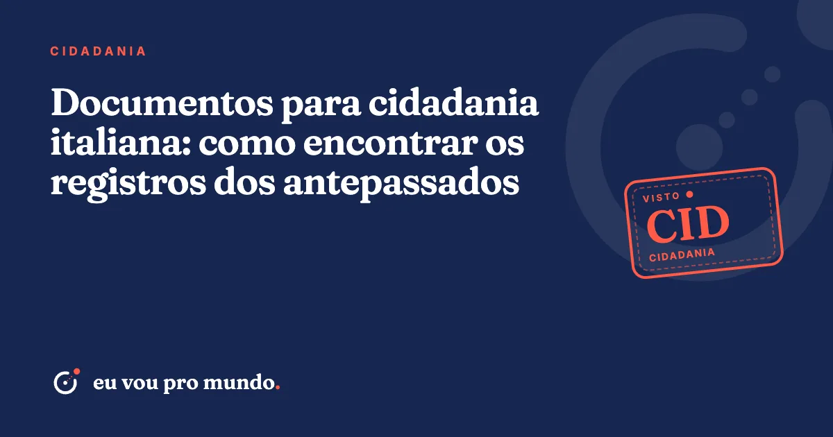 Mãos folheando livros de registro antigos em um arquivo italiano, com certidões e árvore genealógica sobre a mesa