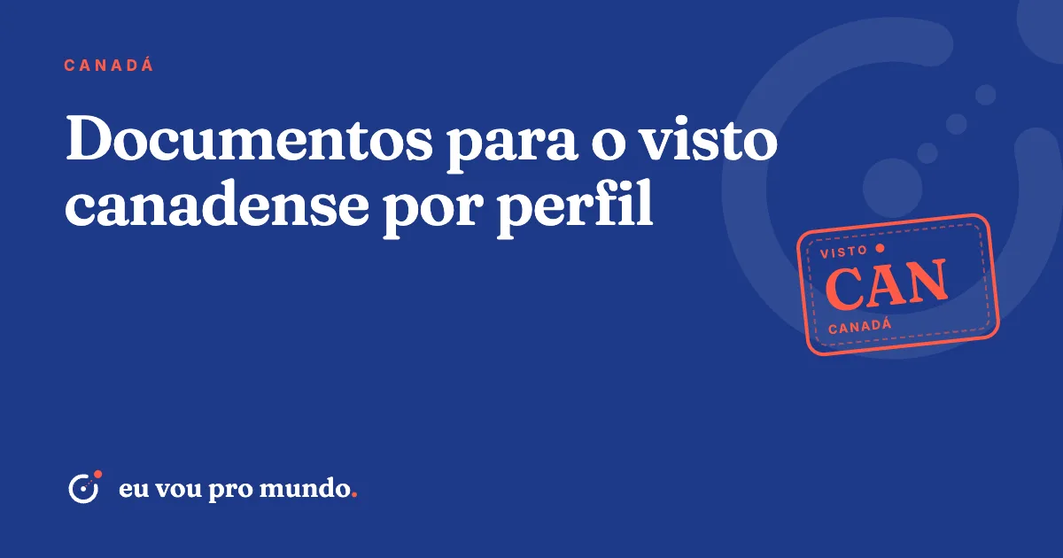 Passaporte brasileiro, extratos bancários e documentos organizados sobre a mesa para pedido de visto canadense