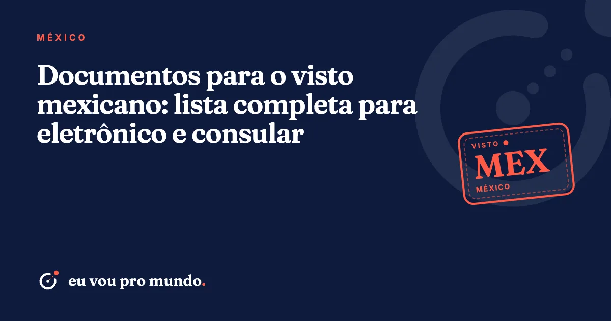 Passaporte brasileiro, extratos bancários e formulário do visto mexicano organizados sobre uma mesa
