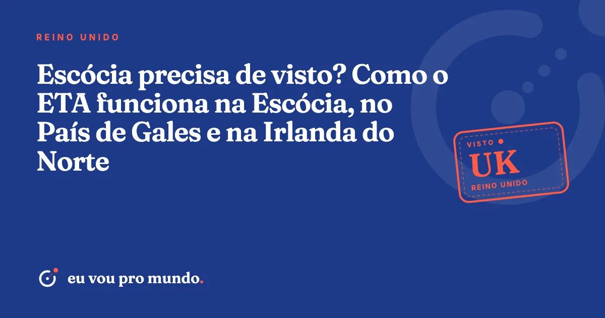 Castelo de Edimburgo na Escócia ao entardecer, com mapa destacando Reino Unido e Irlanda como países separados