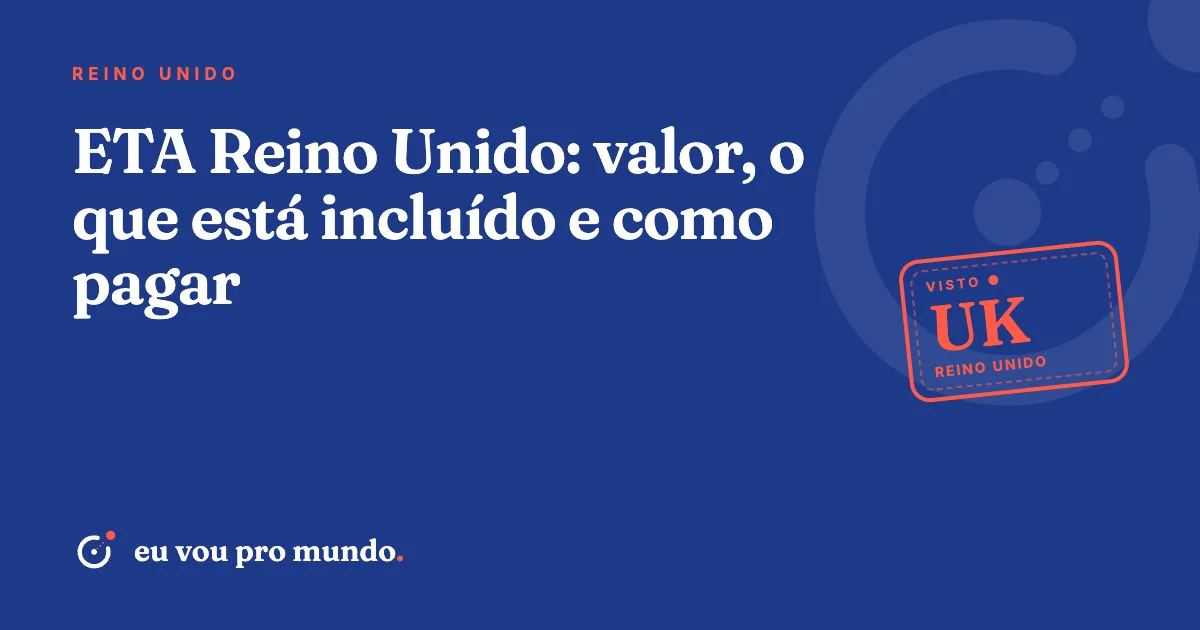 Passaporte brasileiro e celular com o app UK ETA aberto na tela de pagamento de £20, com o Big Ben ao fundo