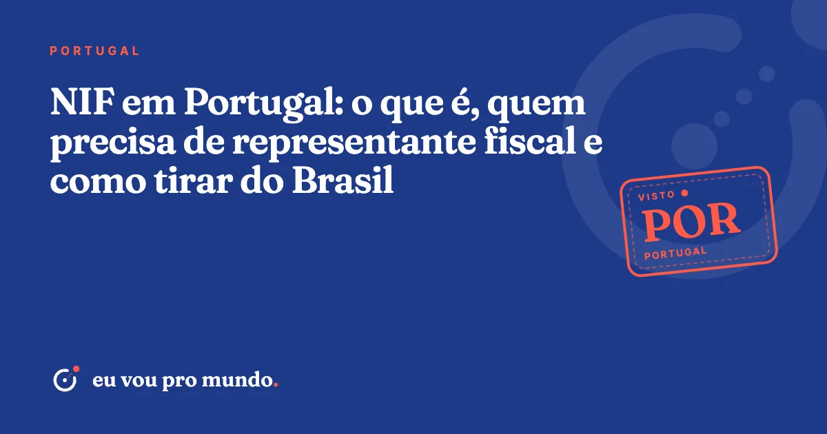 Passaporte brasileiro sobre formulário fiscal português com caneta, representando o pedido de NIF feito do Brasil