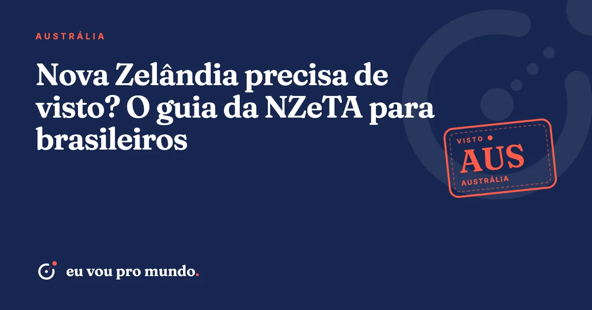 Viajante brasileira com passaporte e celular aberto no app da NZeTA diante de montanhas e lago na Nova Zelândia