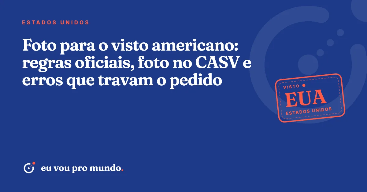 Foto 5x5 cm colorida com fundo branco ao lado de passaporte brasileiro, preparada para o visto americano