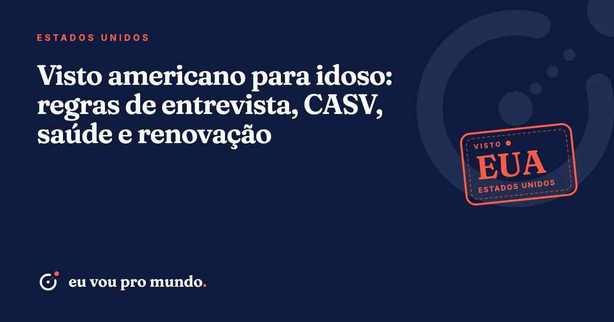 Casal de idosos brasileiros com passaportes na mão, conferindo documentos do visto americano antes da entrevista