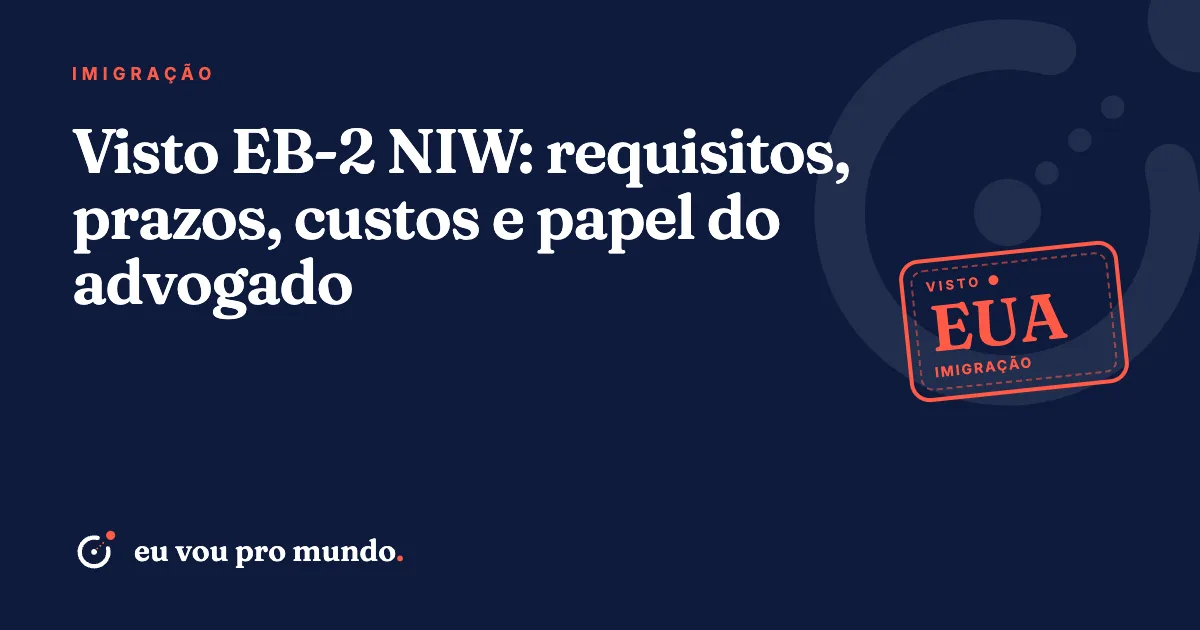 Profissional brasileiro revisando documentos da petição EB-2 NIW com notebook e passaporte sobre a mesa